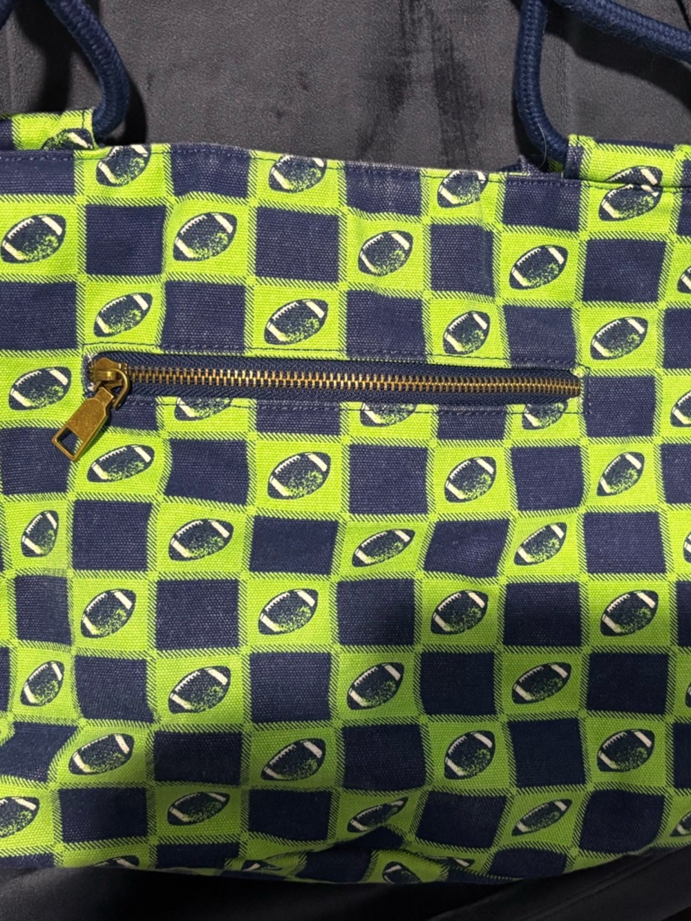 Navy and Lime Green Football Print Tote Bag